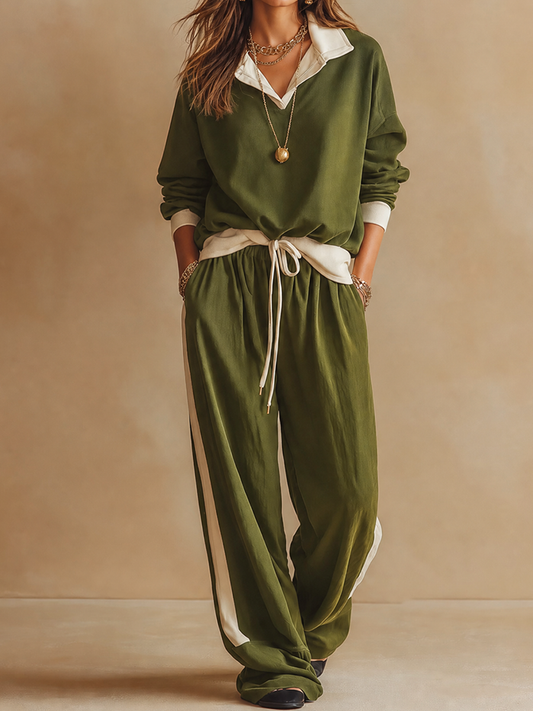 Pirelle | Contrast Trim Relaxed Two Piece Trouser Set