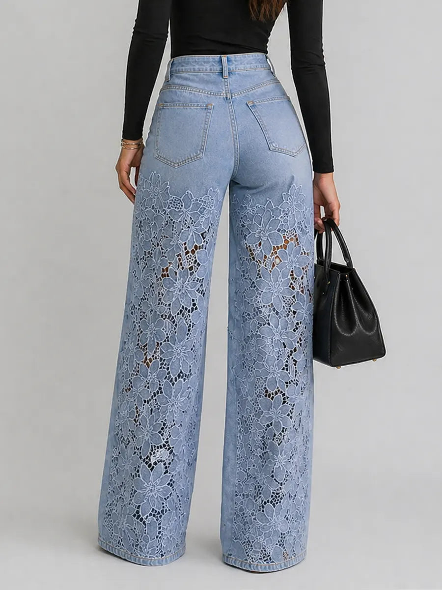 Norella | Lace Panel Denim Trousers