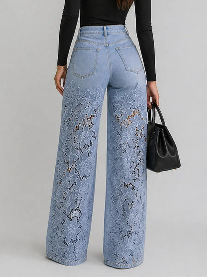Norella | Lace Panel Denim Trousers