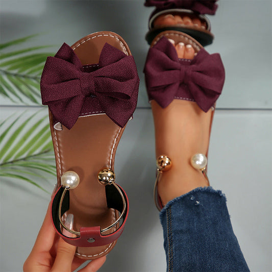 Dorelia | Elegant Bow Flat Sandals