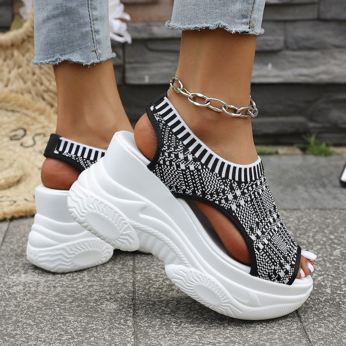 Zevarra | Platform Knit Walking Sandals
