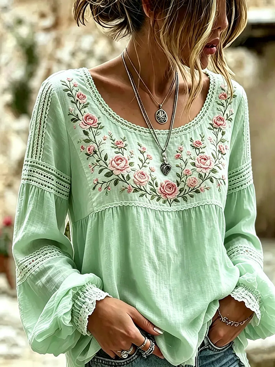 Marova | Floral Embroidered Boho Blouse