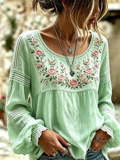 Marova | Floral Embroidered Boho Blouse