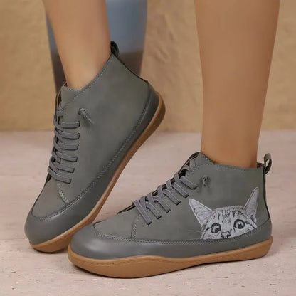 Zelmira | Cat Detail Lace Up Ankle Shoes
