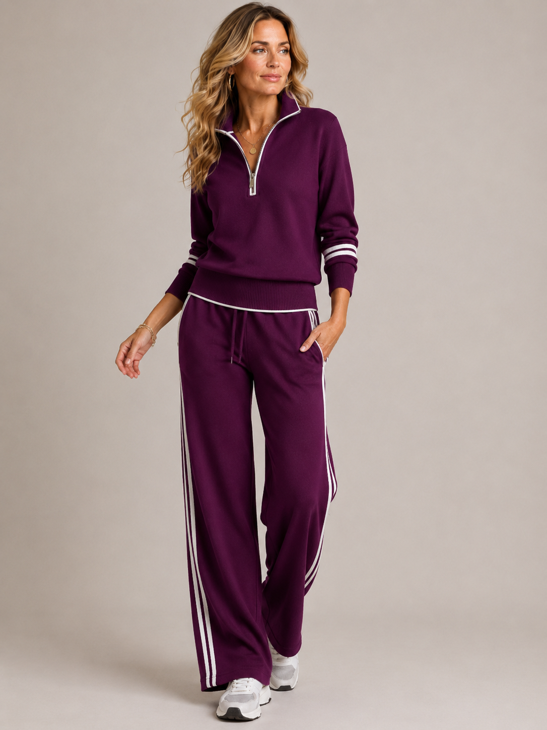 Quenara | Sporty Quarter Zip Two Piece Set