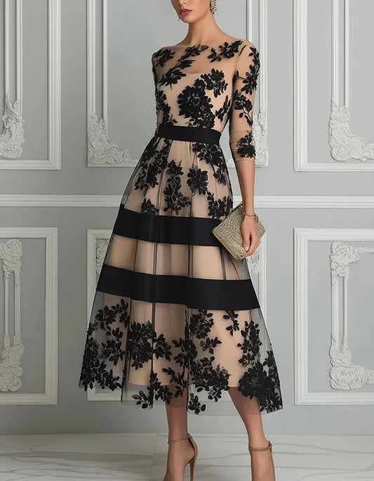 Forsythia | Elegant Sheer Panel Midi Dress