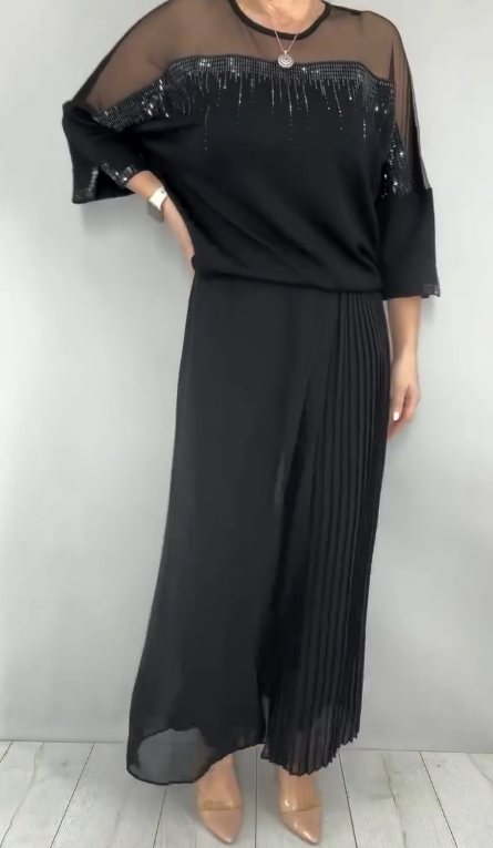 Kendra | Embellished Pleated Two Piece Pants Set