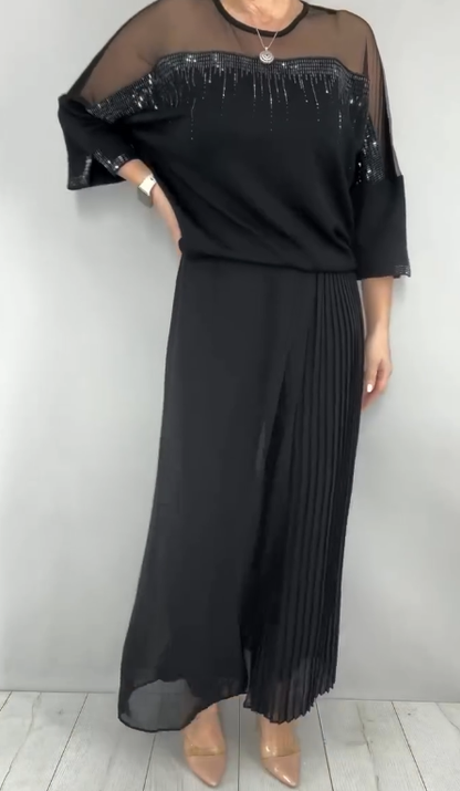 Kendra | Embellished Pleated Two Piece Pants Set