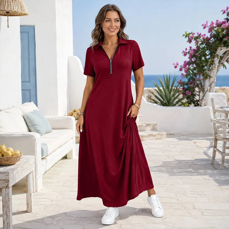 Uvelisse | Zip Collar Casual Maxi Dress