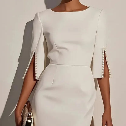 Kaliana | Elegant Pearl Sleeve Midi Dress