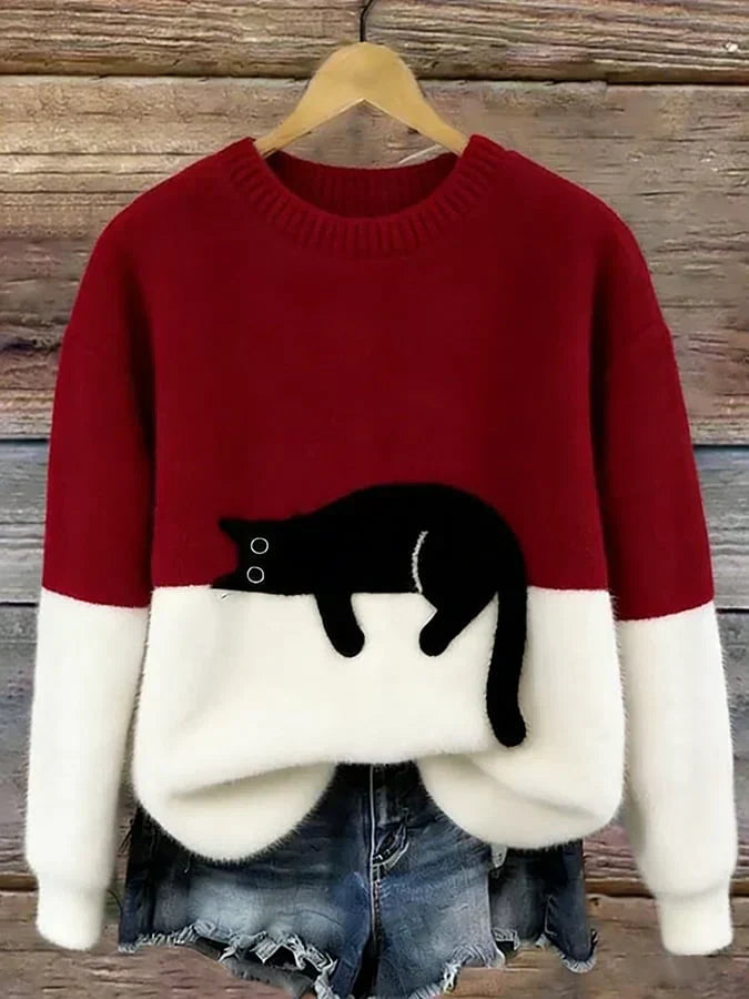 Uvelia | Cozy Cat Graphic Knit Sweater