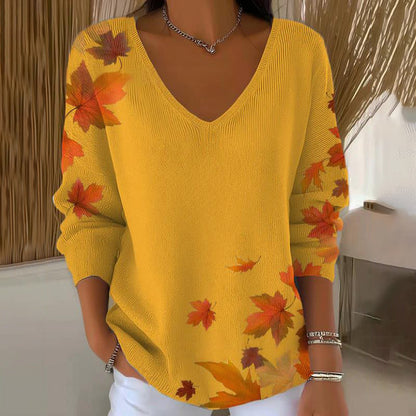 Arianwen | Autumn Leaf V Neck Sweater