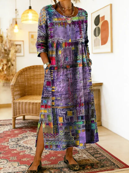 Frida | Boho Patchwork Print Relaxed Maxi Dress with Pockets