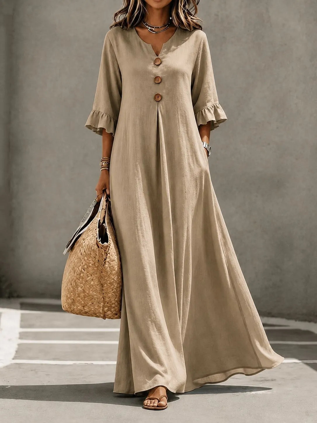 Ceryselle | Ruffle Sleeve Flowing Maxi Dress