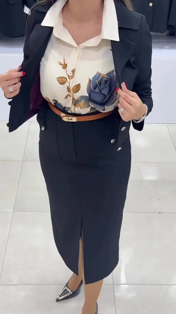 Xylena | Tailored Button Blazer Skirt Set