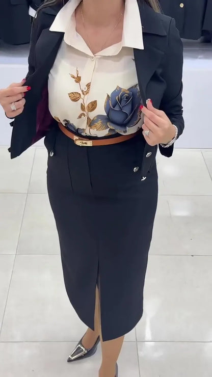 Xylena | Tailored Button Blazer Skirt Set