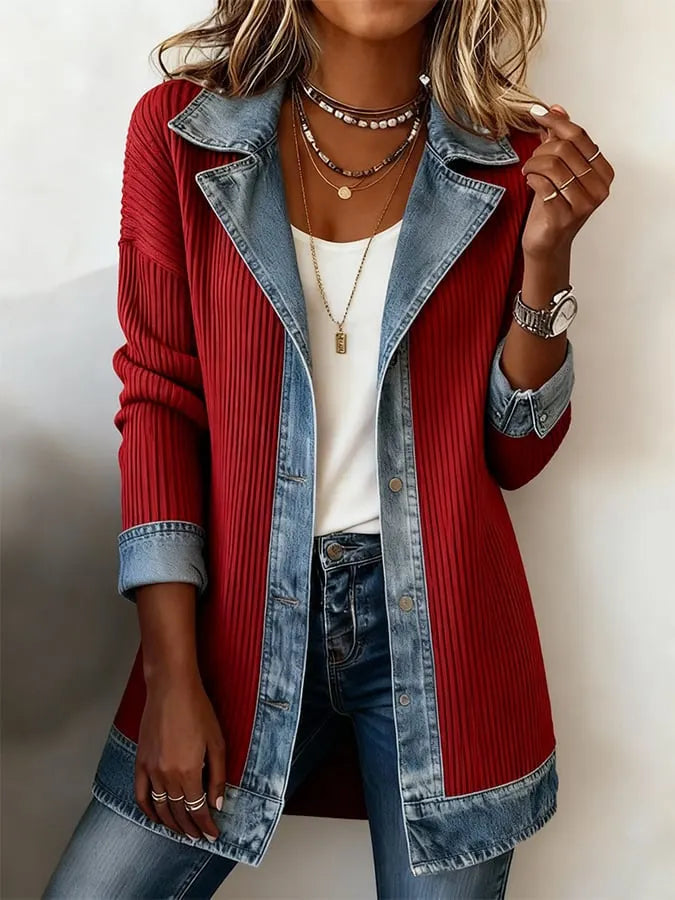 Evelora | Denim Trim Knit Cardigan
