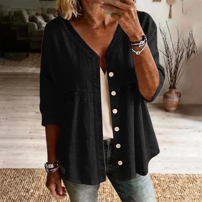 Dorothea | Artisan Trim Button Front Blouse
