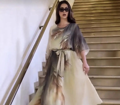 Elisora | Elegant Printed Waist Tie Maxi Dress