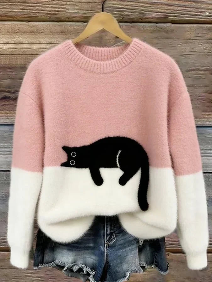 Uvelia | Cozy Cat Graphic Knit Sweater