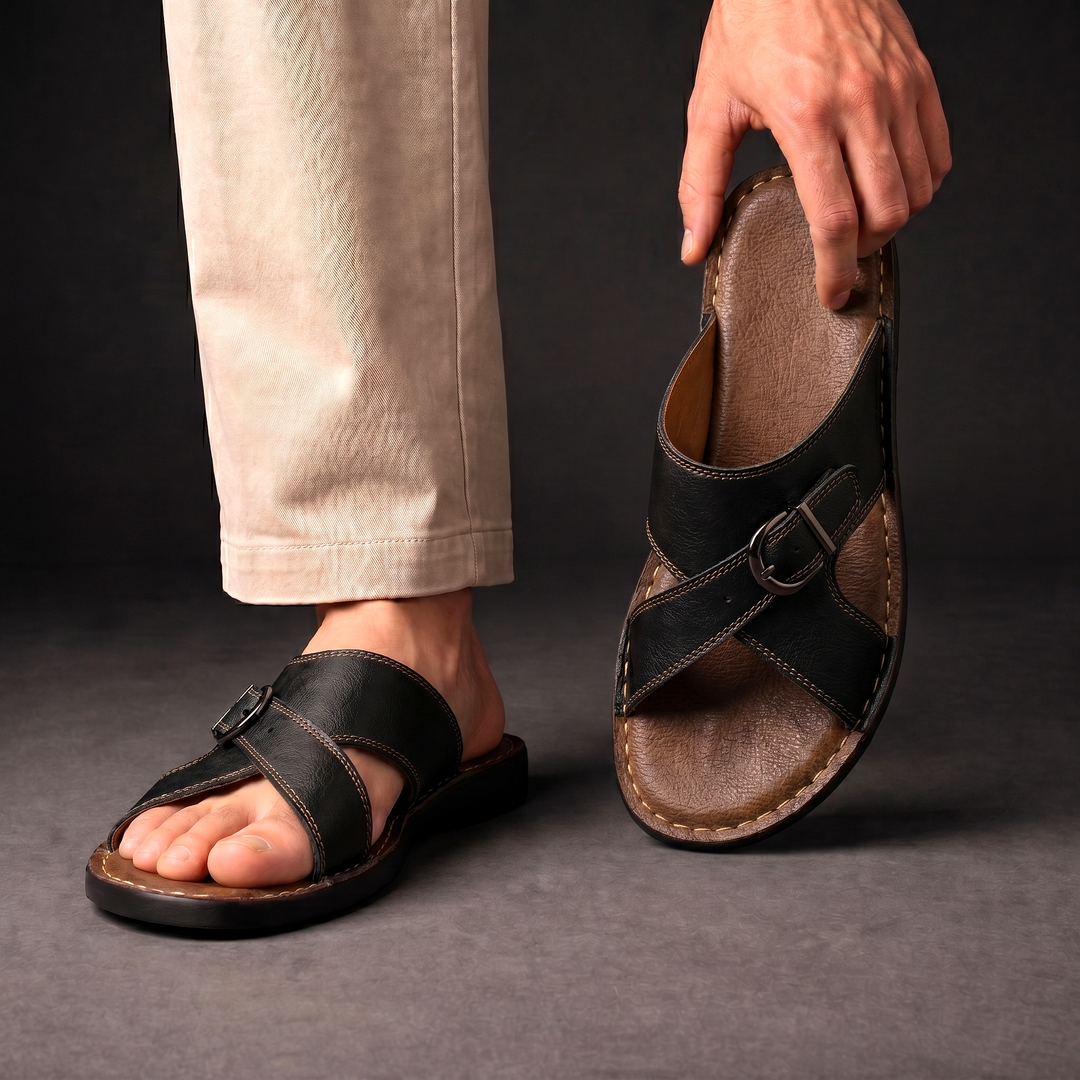 Thacker | Adjustable Leather Slide Sandals