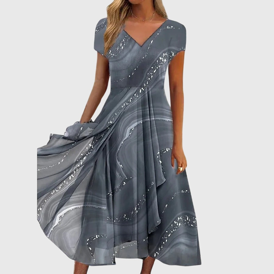 Sylveria | Marble Print Flow Midi Dress