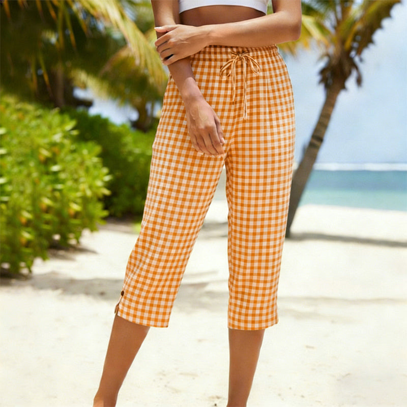 Davina | Casual Drawstring Check Capris
