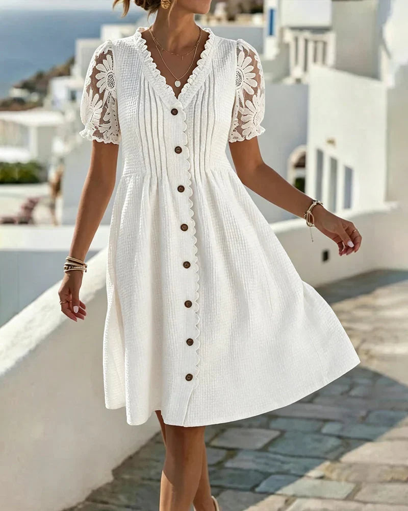 Deliora | Elegant Lace Sleeve Day Dress