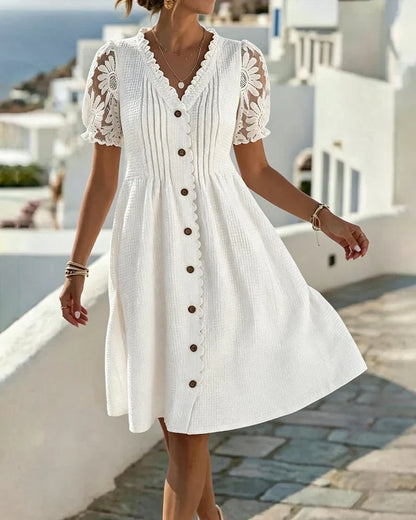 Deliora | Elegant Lace Sleeve Day Dress