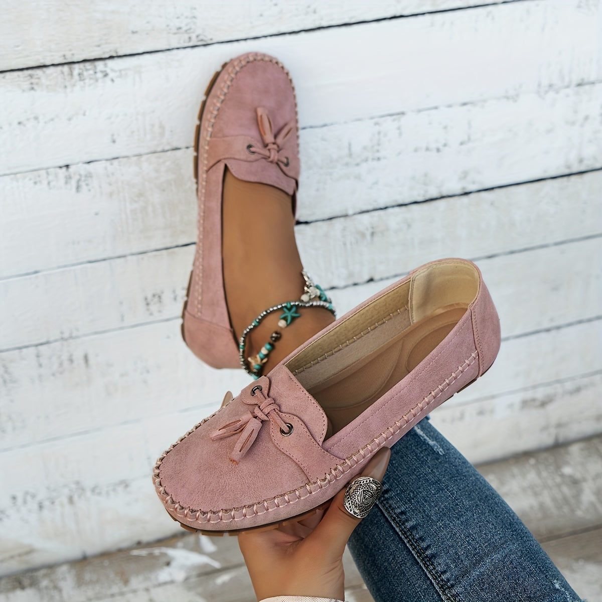 Zavina | Tassel Bow Suede Loafers