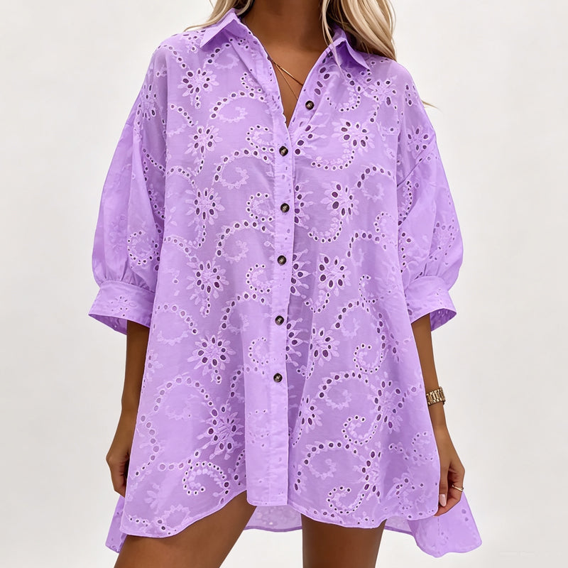 Caressia | Embroidered Cotton Button Blouse