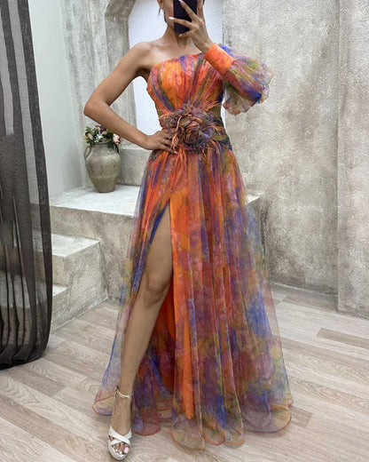 Valessia | One Shoulder Floral Evening Gown