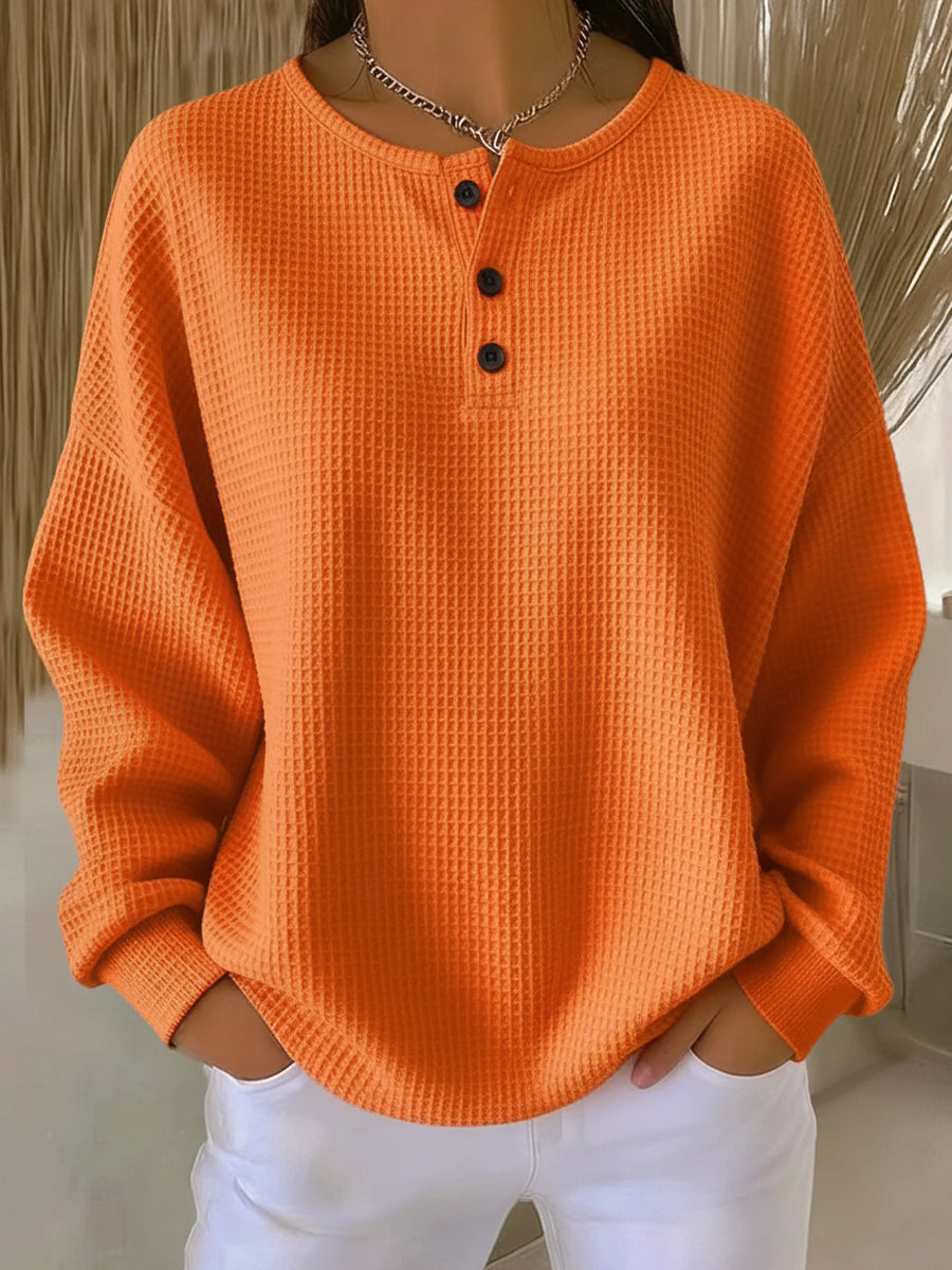 Gwyneth | Waffle Knit Button Pullover Sweater