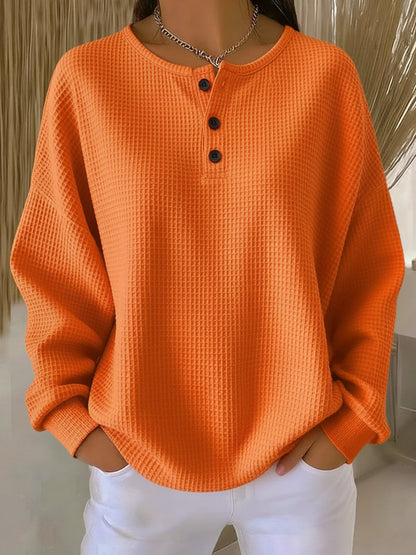 Gwyneth | Waffle Knit Button Pullover Sweater