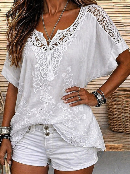 Odalys | Embroidered Lace V Neck Blouse