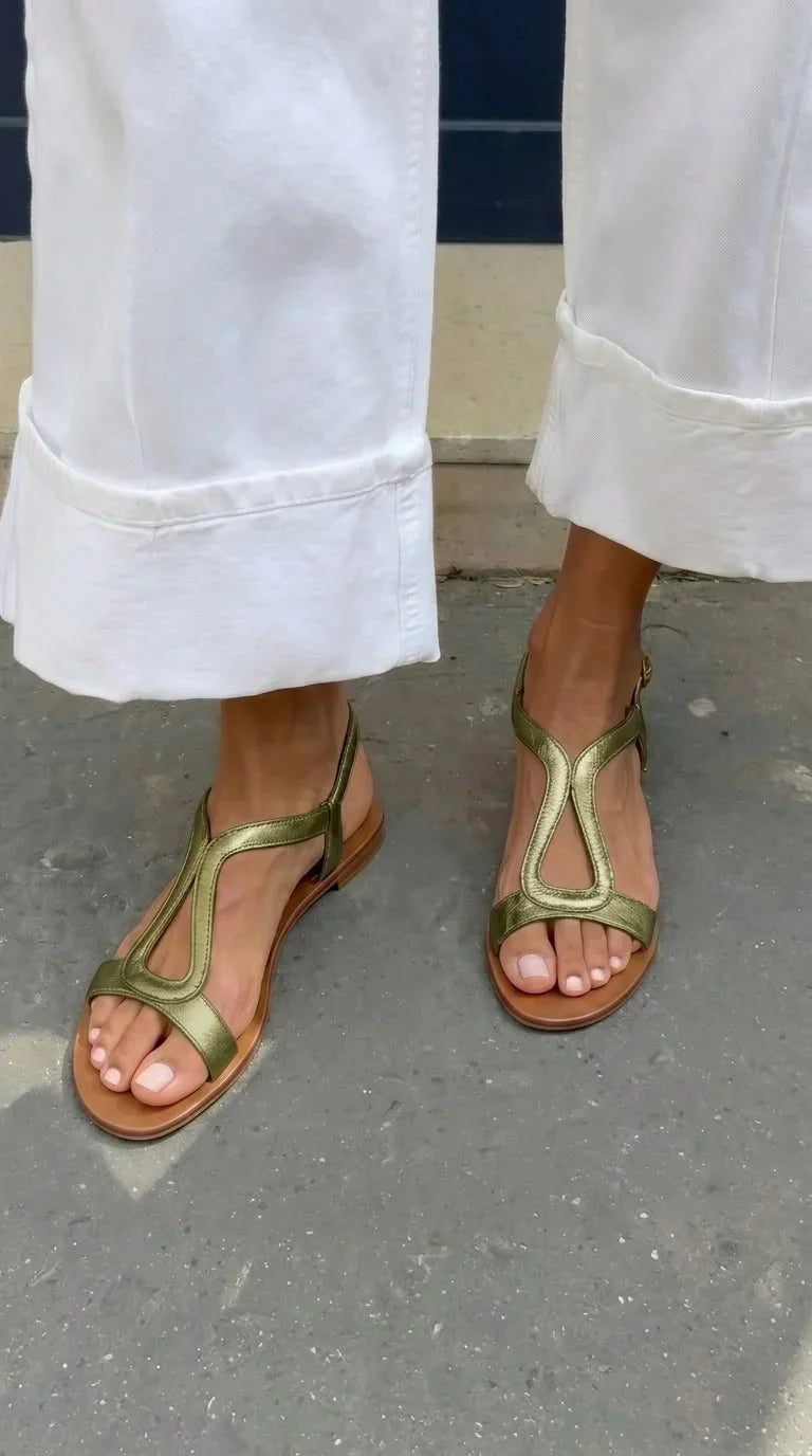 Farenza | Elegant T Strap Flat Sandals