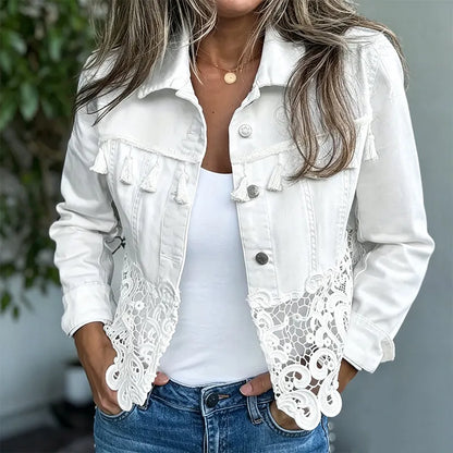 Odelina | Vintage Lace Panel Denim Jacket