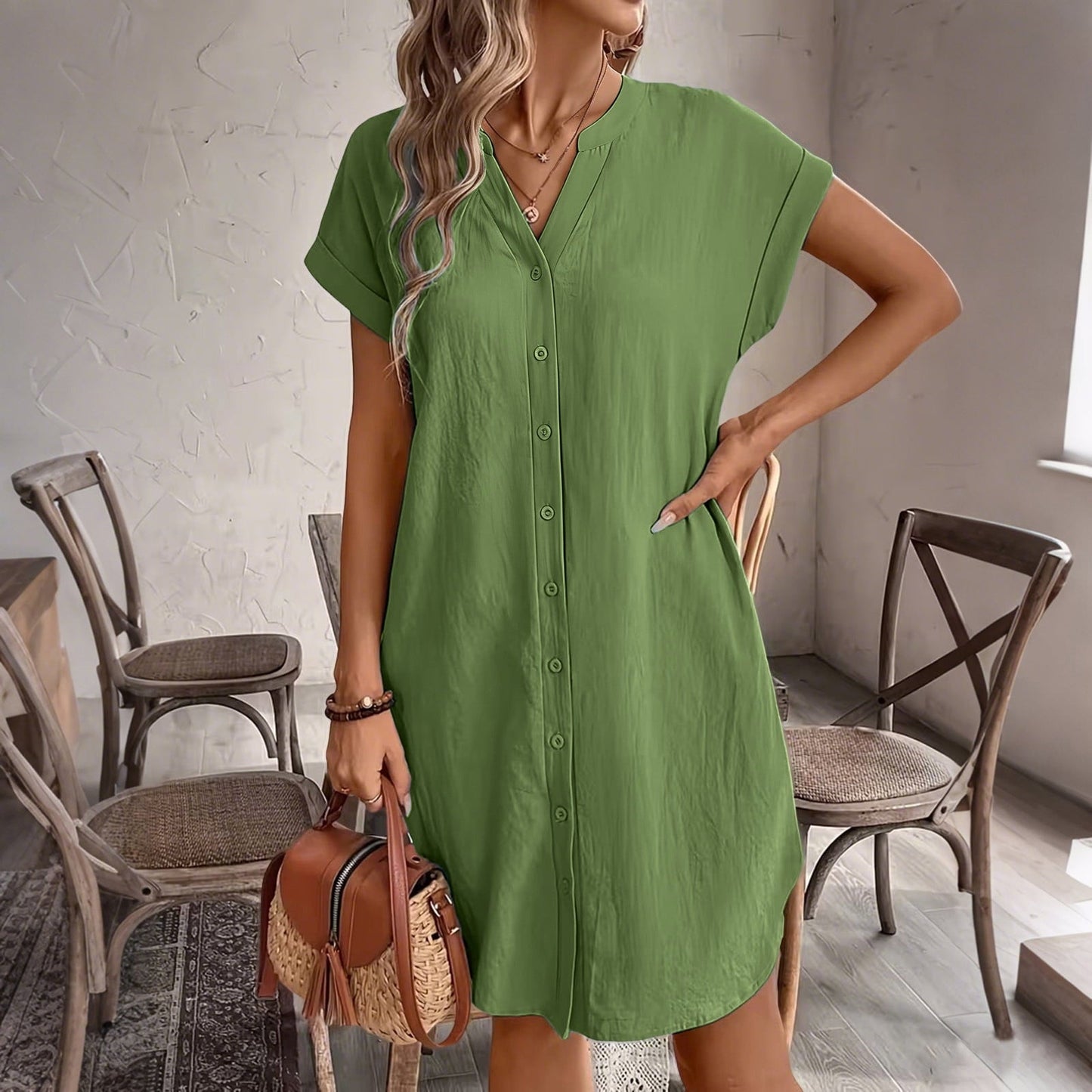 Ainslea | Textured Mini Shirt Dress