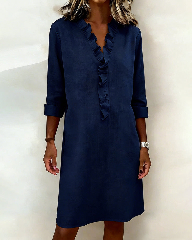 Mirette | Ruffle V Neck Shift Dress