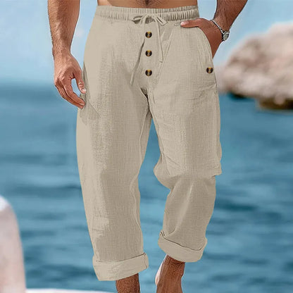 Osric | Button Detail Linen Blend Trousers