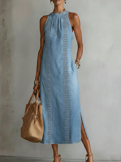 Emberly | Casual Sleeveless Midi Denim Dress