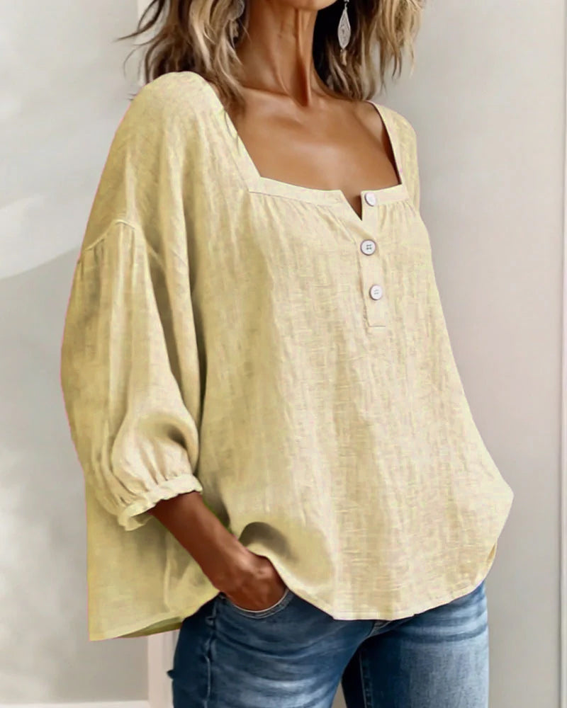 Lurevyn | Square Neck Button Blouse