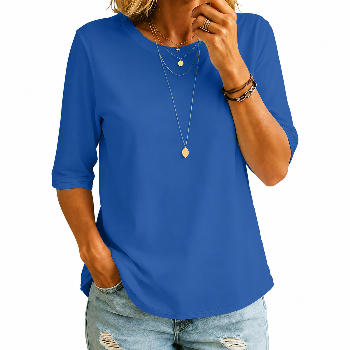 Xavina | Soft Touch Round Neck Blouse