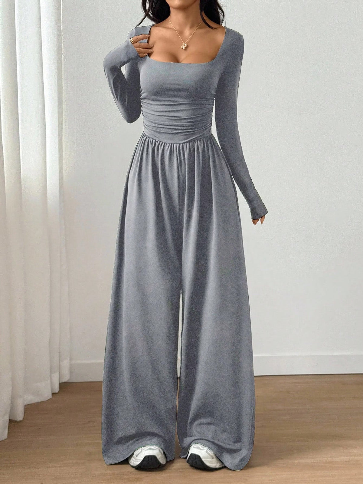 Joviana | Square Neck Wide Leg Jumpsuit