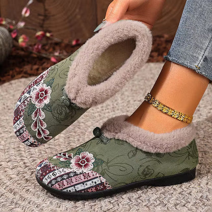 Petaline | Floral Embroidered Fleece Lined House Shoes