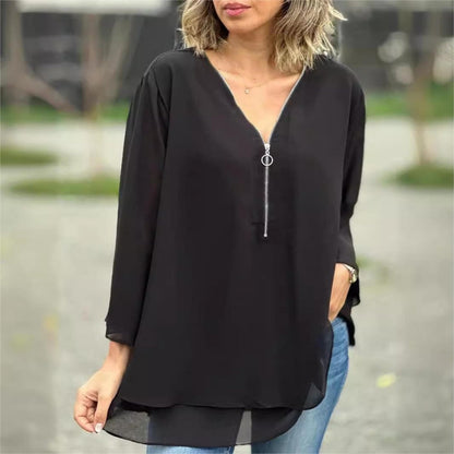Aramelle | Flowy Layered V-Neck Blouse