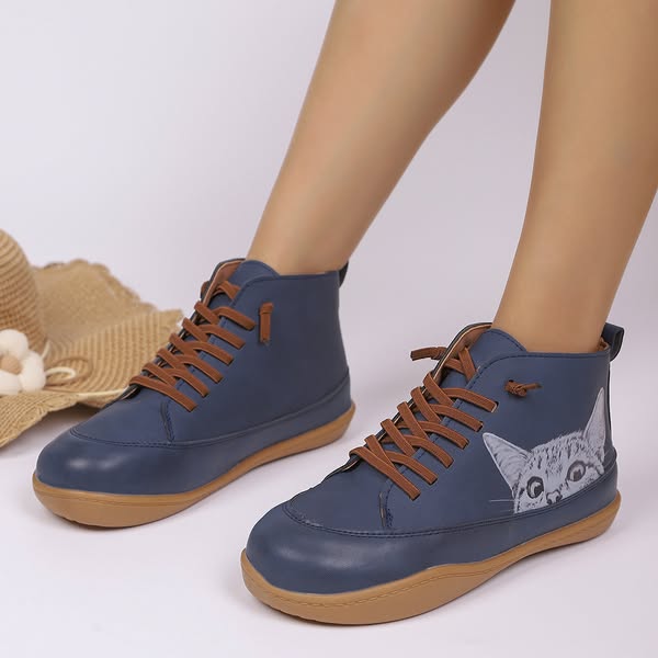 Zelmira | Cat Detail Lace Up Ankle Shoes