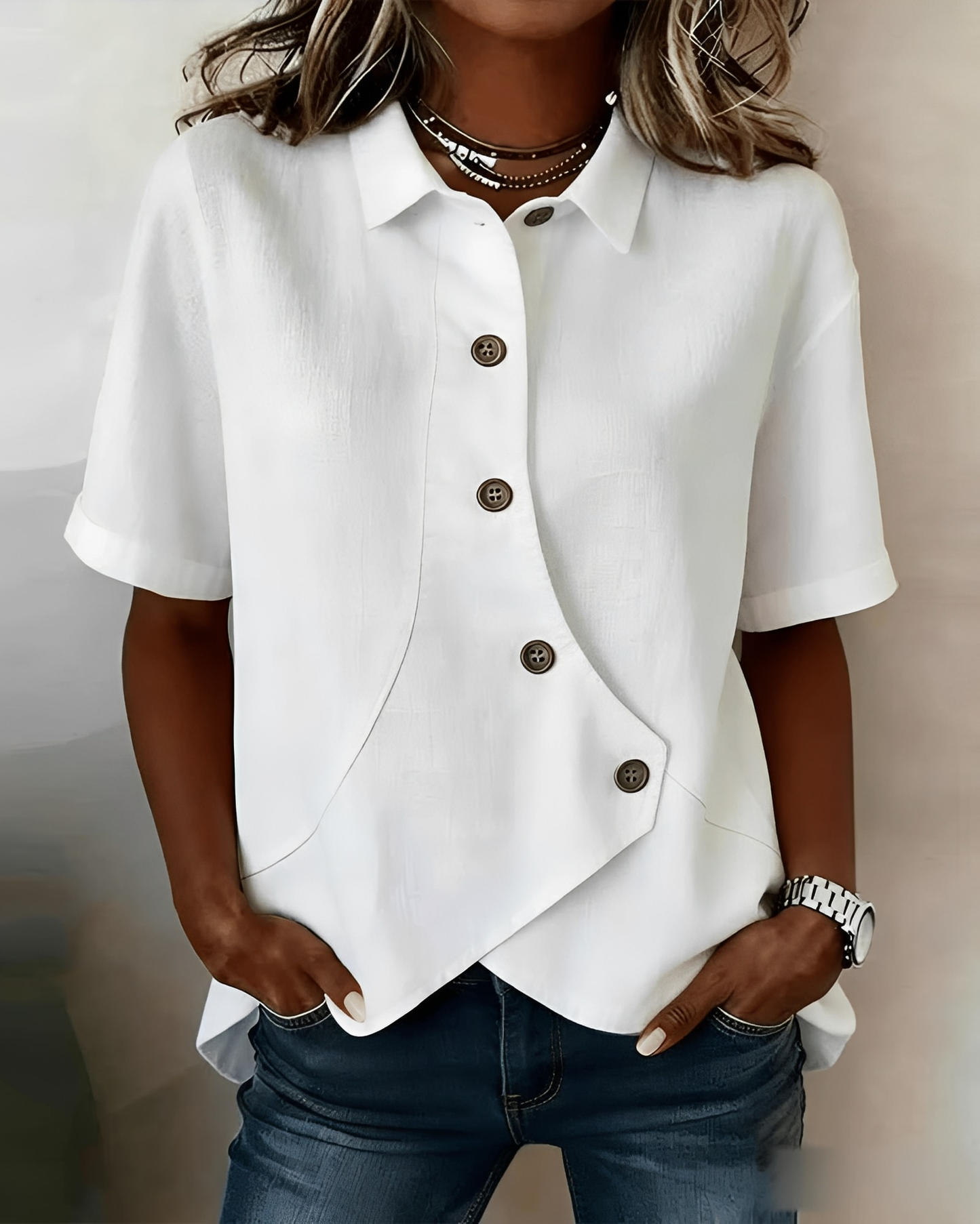 Mirellora | Asymmetrical Button Casual Blouse