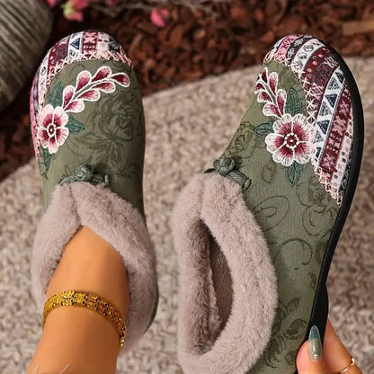 Petaline | Floral Embroidered Fleece Lined House Shoes
