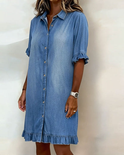 Solvienne | Ruffle Sleeve Button Denim Dress